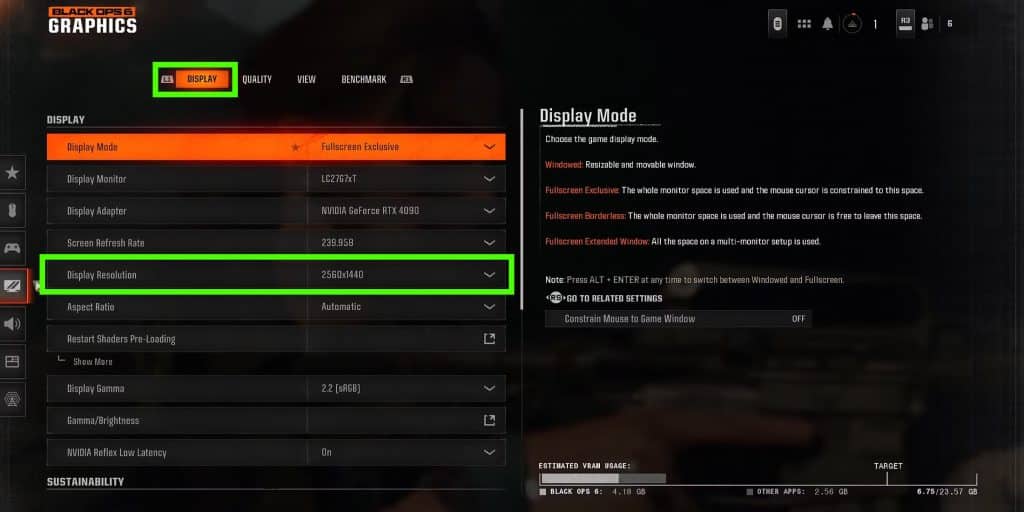 Display Settings PC COD Black Ops 6