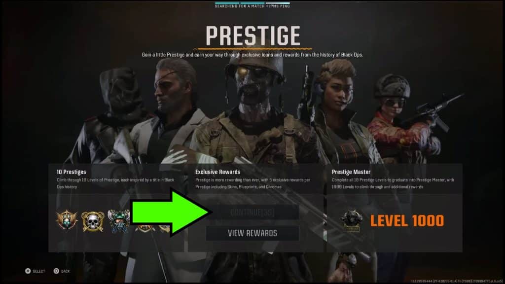 Prestige info screen 1