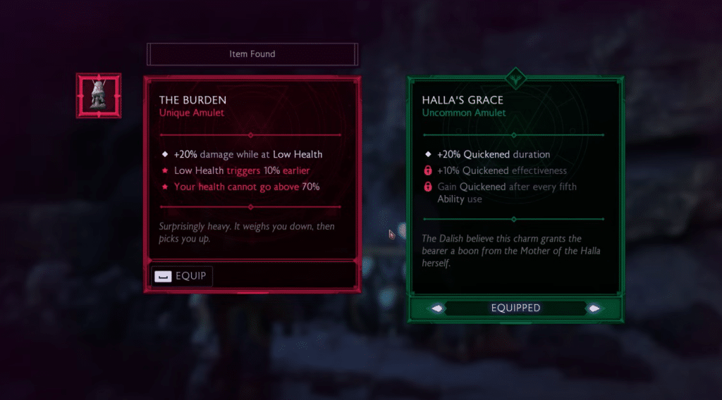 Dragon Age Veilguard the burden stats comparison page