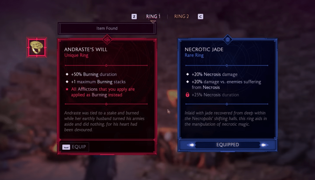 Dragon Age Veilguard andraste's will stats comparison page