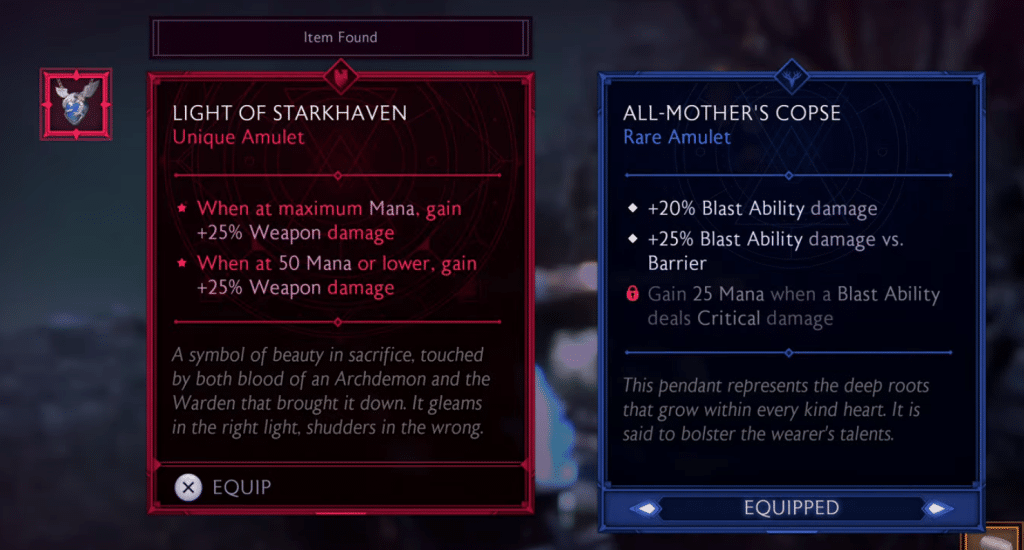 Dragon Age Veilguard light of starkhaven stats comparison page
