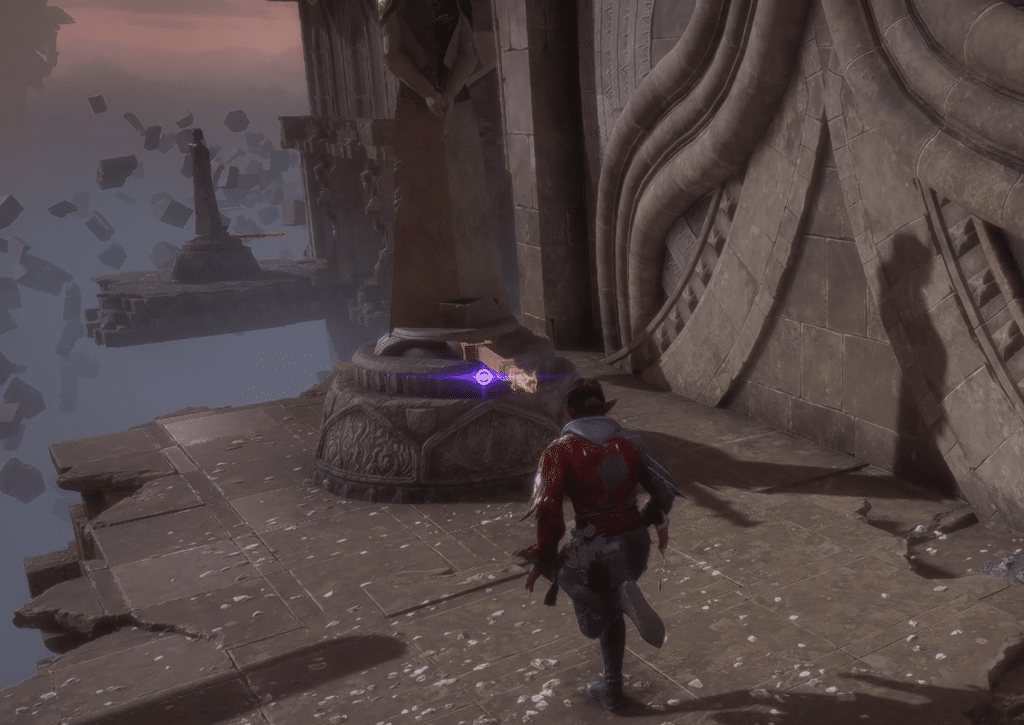 Dragon Age: The Veilguard Rook approaching the last set of statues