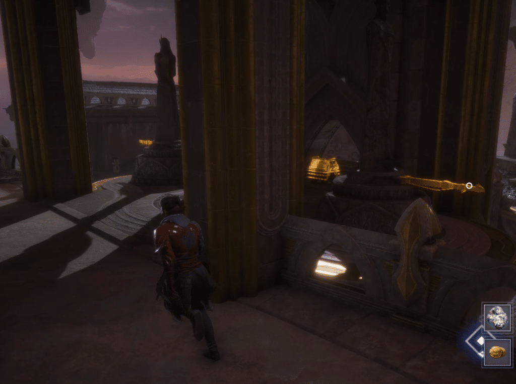 Dragon Age: The Veilguard Rook approaching the next two statues