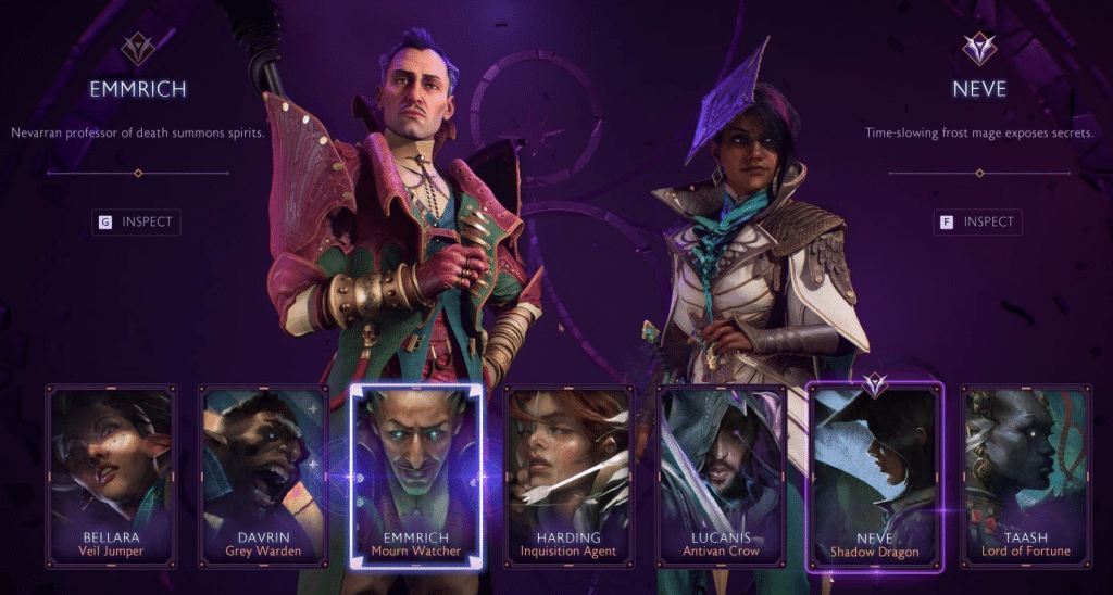 Dragon Age: The Veilguard companion selection screen