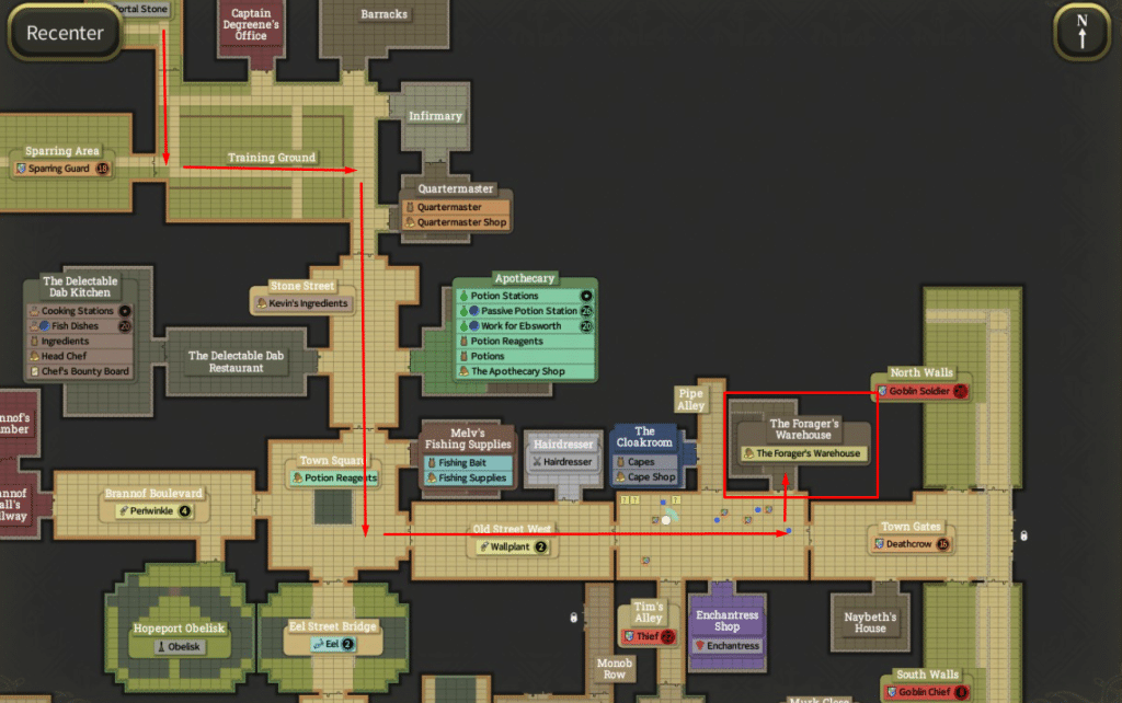 Brighter Shores directions to the forager's warehouse