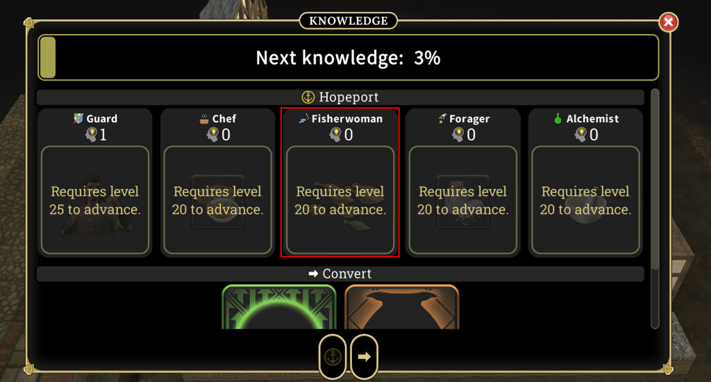 Brighter Shores knowledge point menu