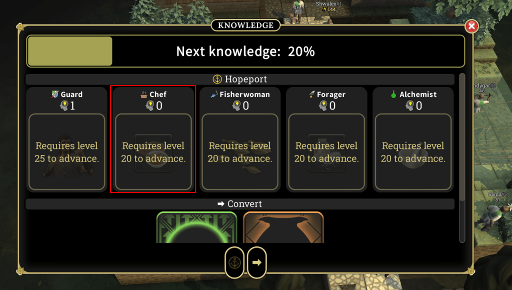 Brighter Shores knowledge point menu