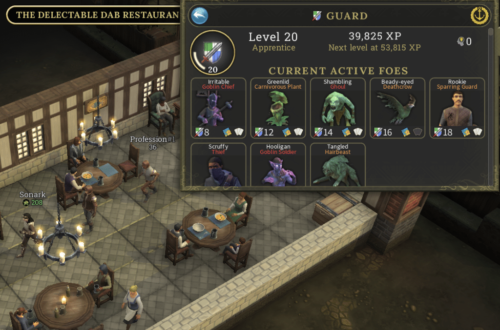 Brighter Shores guard profession level progress menu