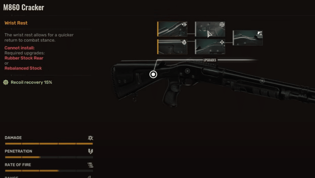 STALKER 2 upgrade menu showing an example of shotgun modules
