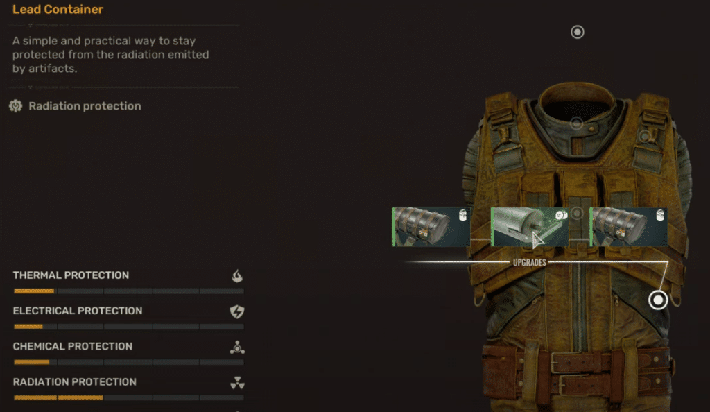 STALKER 2 armor upgrades showing the lead container module