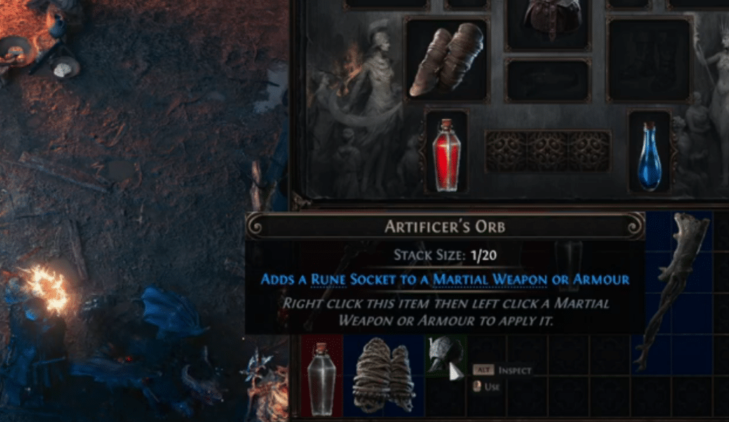 POE 2 example of artificer's orb in inventory
