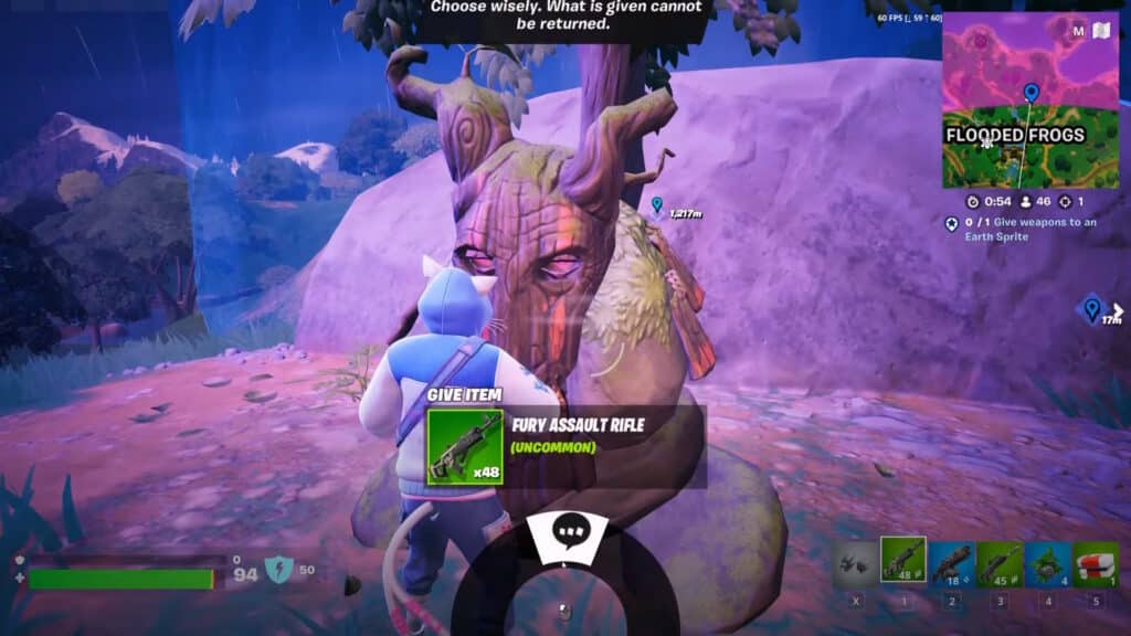Fortnite: Give Weapons to an Earth Sprite Location | Easy Method
