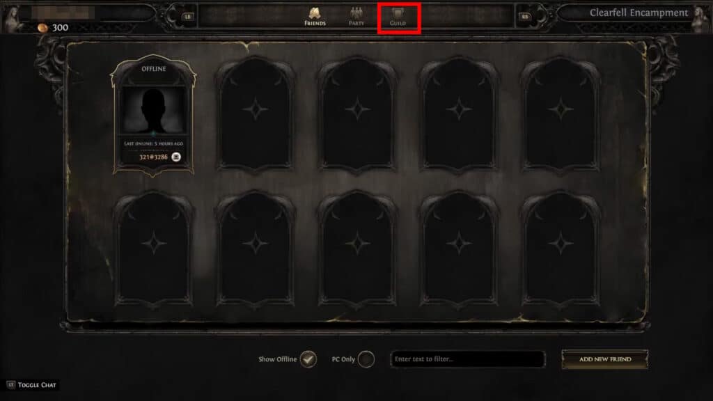 Guild in Social Menu with Controller