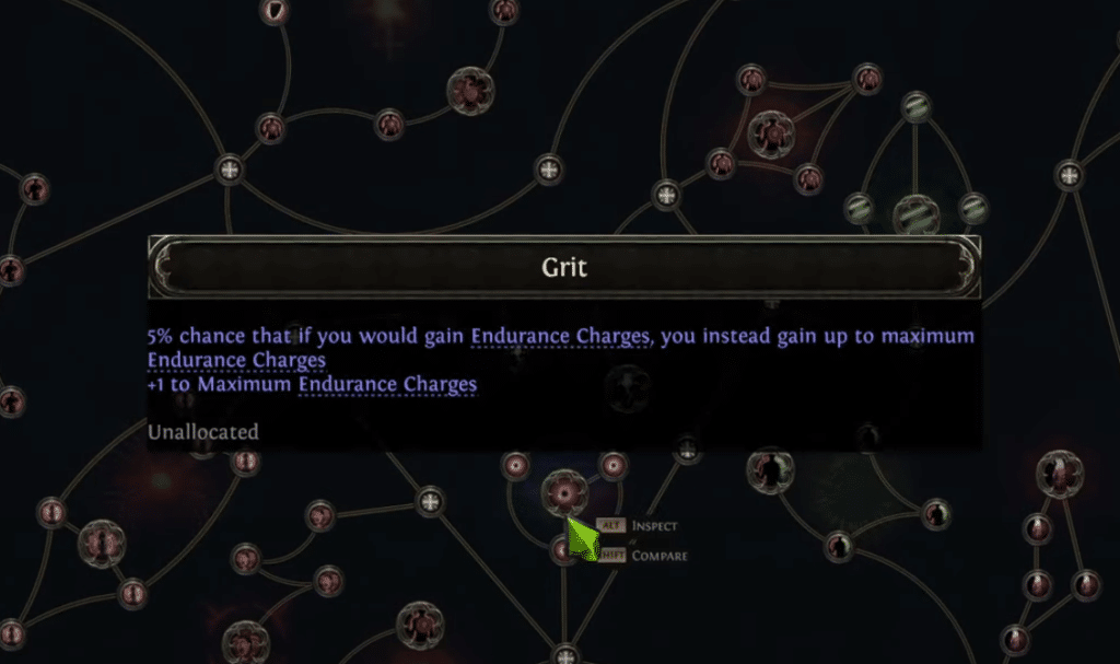 POE 2 skill tree showing endurance charge buff node