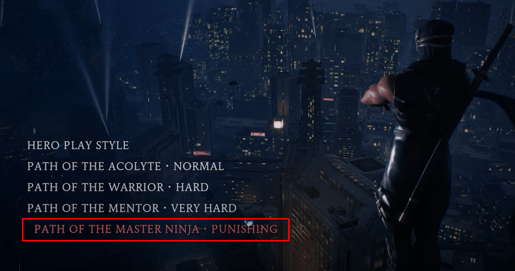 Ninja Gaiden 2 Black difficulty selection screen