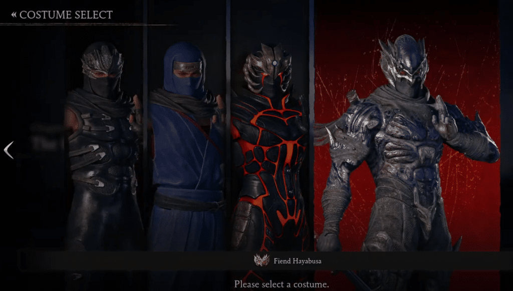 Ninja Gaiden 2 Black costume select screen