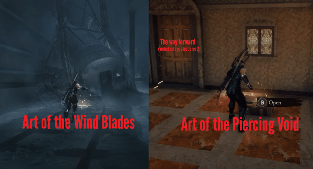 Ninja Gaiden 2 Black chests containing the wind blades and piercing void spells