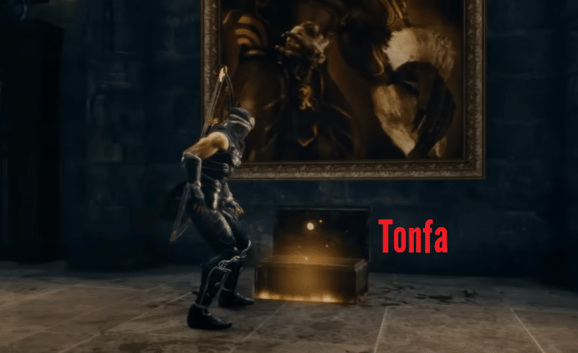 Ninja Gaiden 2 Black tonfa chest in front of painting