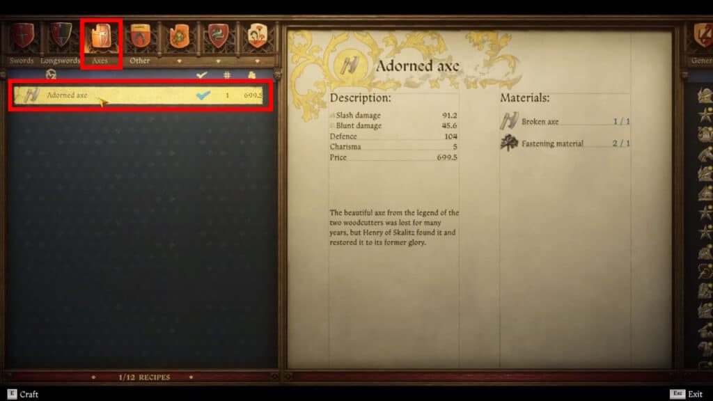 Adorned Axe Recipe