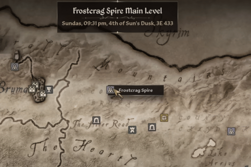 TES 4 oblivion remastered map with frostcrag