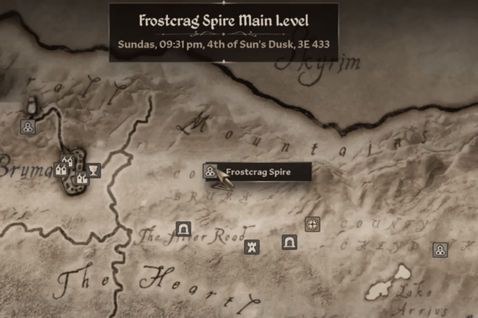 TES 4 oblivion remastered map with frostcrag spire