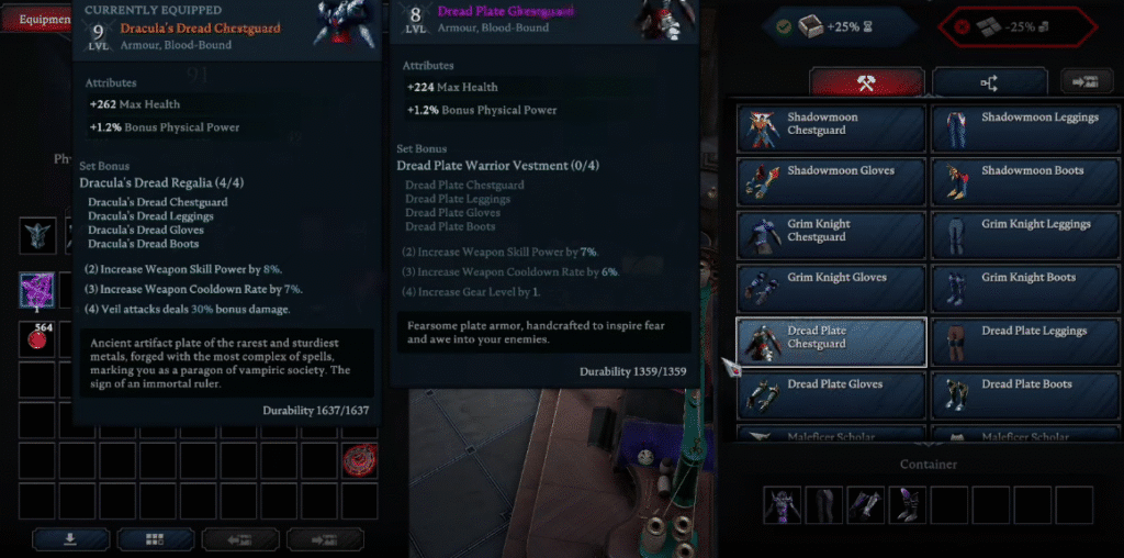 V Rising dread plate stats