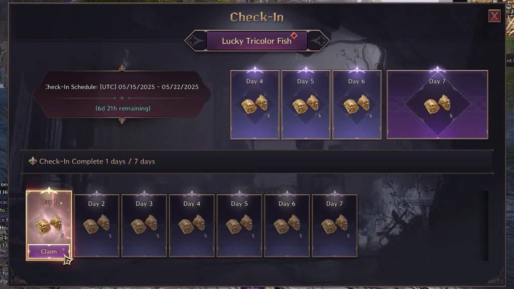 Daily Check-In | Throne & Liberty: Lucky Golden Bait Fishing Event Guide | Lucky Tri-Color Fish