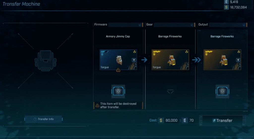 Firmware Upgrades with Zane’s Transfer Machine in Borderlands 4 Endgame.