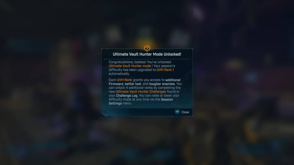 Ultimate Vault Hunter Mode (UVHM) Unlock Pop-up in Borderlands 4