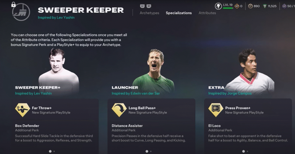 Sweeper Keeper Specializations