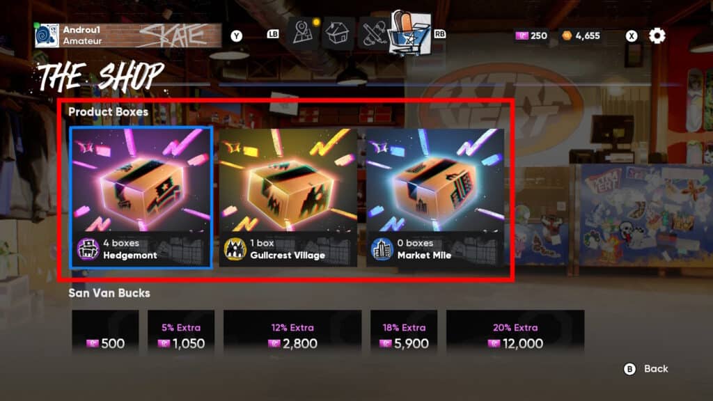 Product Boxes in Skate 4