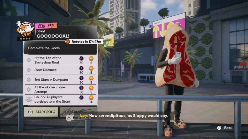 Meatman looks at the goals for the GOOOOOOAL! Challenge in Skate 4