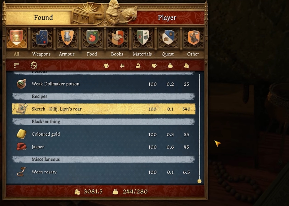 Lion’s Roar Kilij Sword Recipe Kingdom Come Deliverance 2