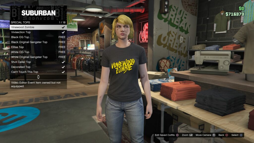 Vinewood Zombie T-shirt in GTA V clothing store