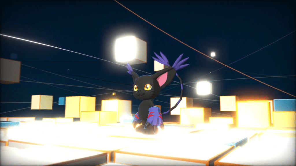 BlackGatomon glowing during the Digivolution animation in Digimon Story Time Stranger