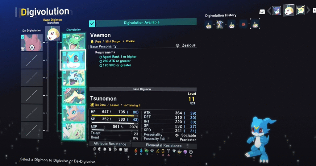 Tsunomon to Veemon Digivolution Screen