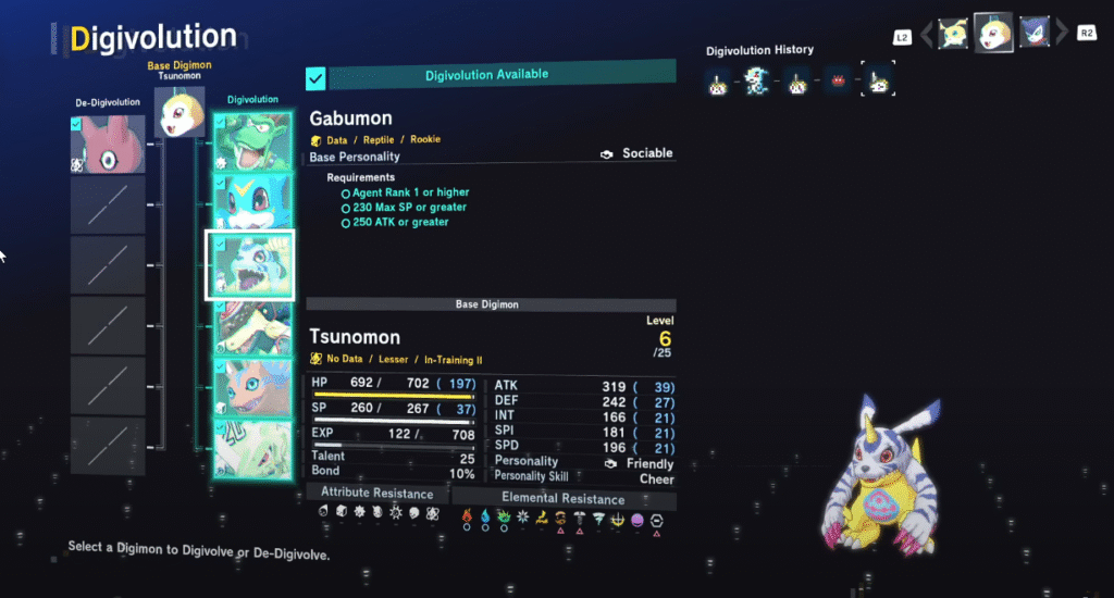 Tsunomon into Gabumon
