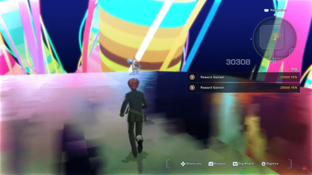 Player earning 25000 Yen after defeating a Digimon on Familiar difficulty