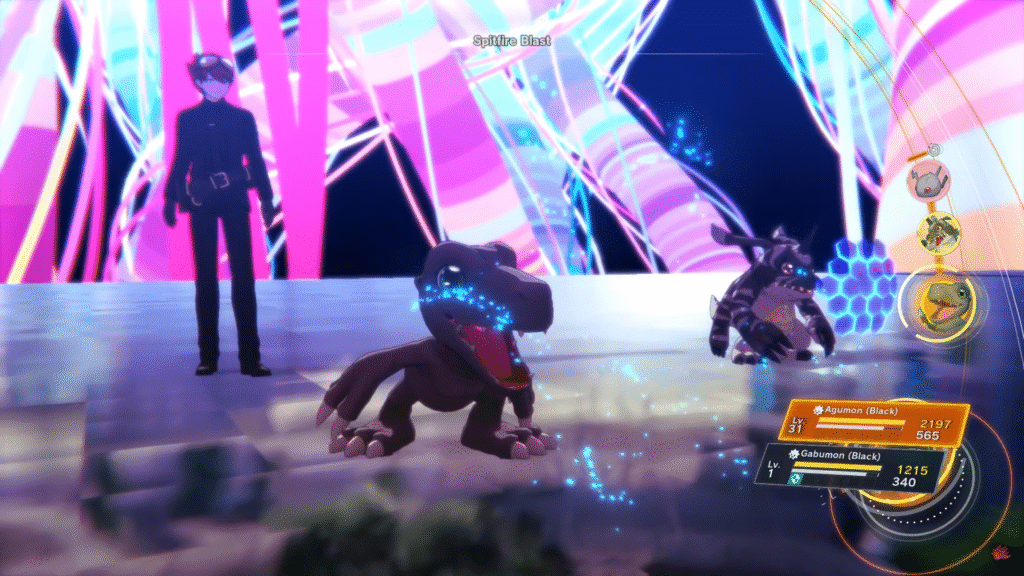 BlackAgumon using Spitfire Blast special attack in Digimon Story Time Stranger