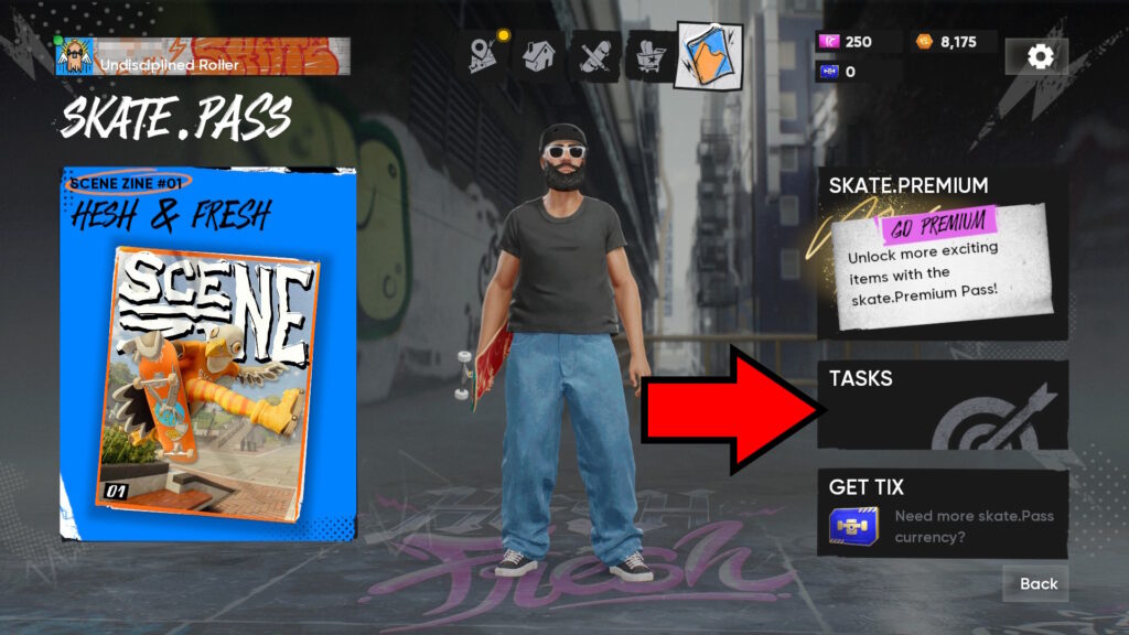 Skate Pass Tasks button | Skate 4