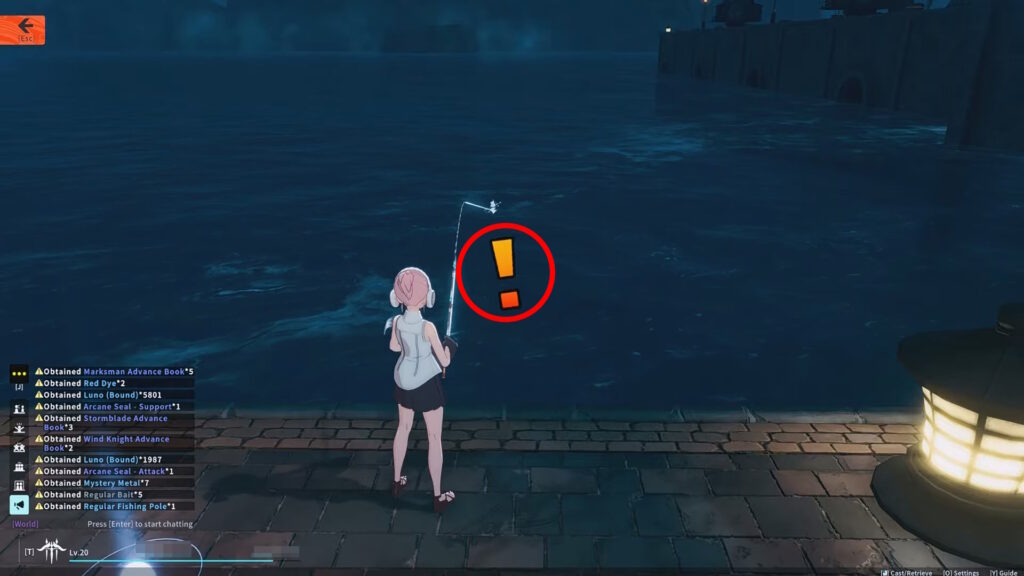 Exclamation mark as a fish bites | Blue Protocol: Star Resonance
