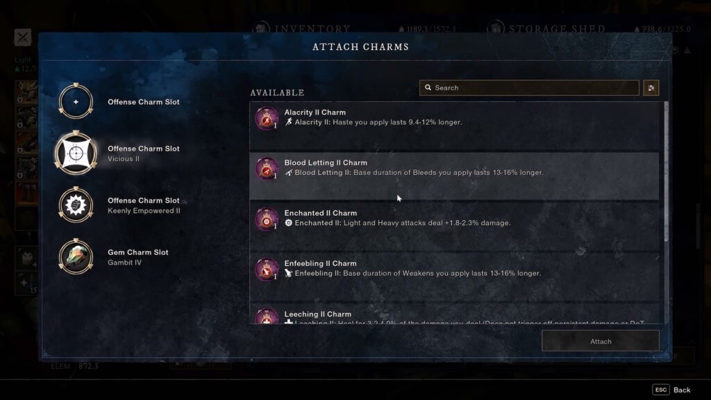 Attaching Charms interface | New World: Aeternum Season 10