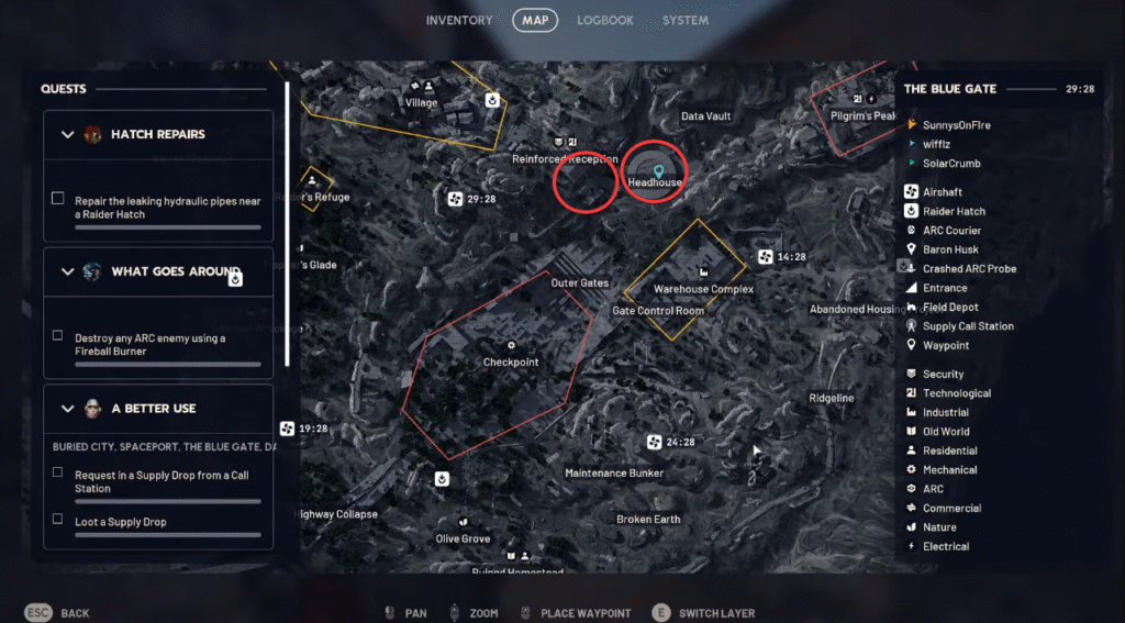 Blue Gate Confiscation Room Key Location Options - map view