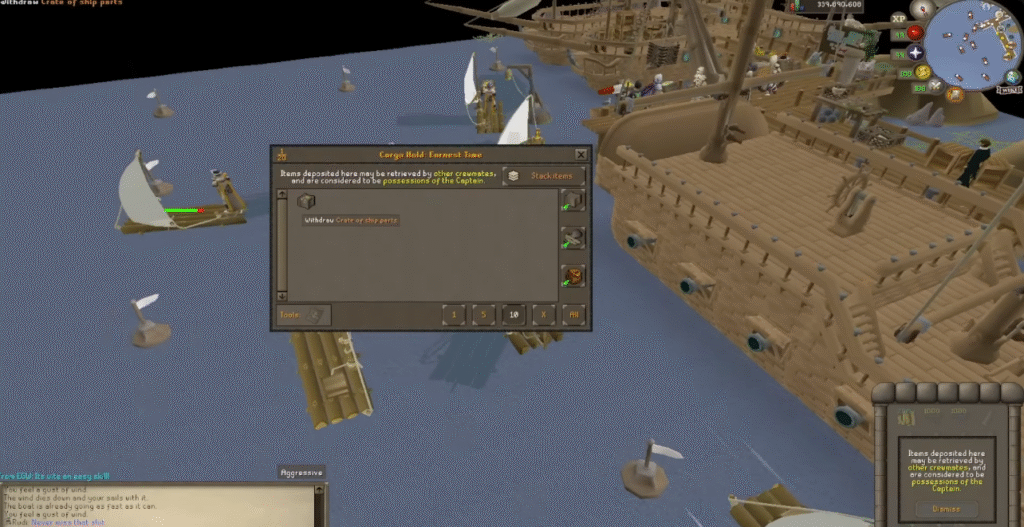 Withdrawing cargo in Old School Runescape