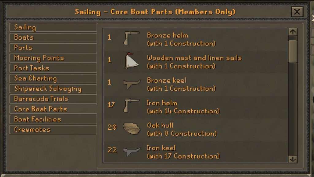 Sailing Parts Info | Old School RuneScape
