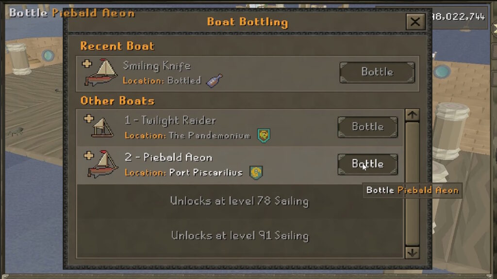 Boat Bottle selection interface | OSRS