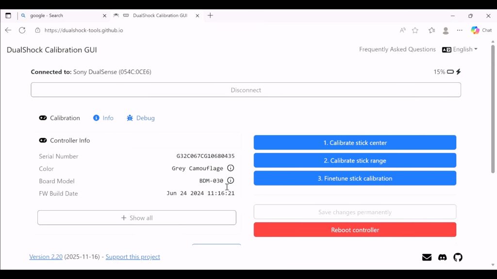 DualShock Calibration GUI website