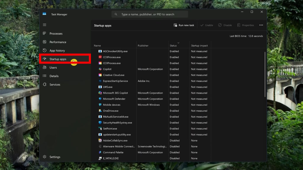 Startup Apps in Windows 11 task manager