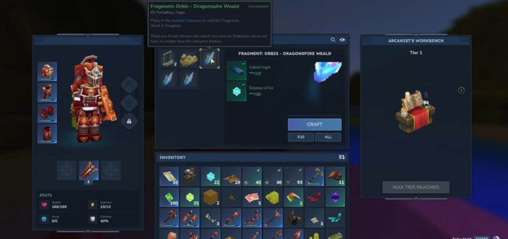 Crafting Fragment Keys to utilize Portals and enter different dimensions in Hytale.