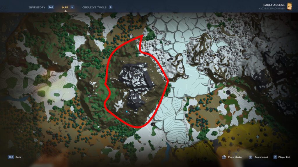 Example of a snowy mountain in the Whisperfrost Frontiers | Hytale